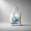 © Smoke_Art - White Tote Bag Mockup with Abstract 3d Pastel Wavy Shapes Design