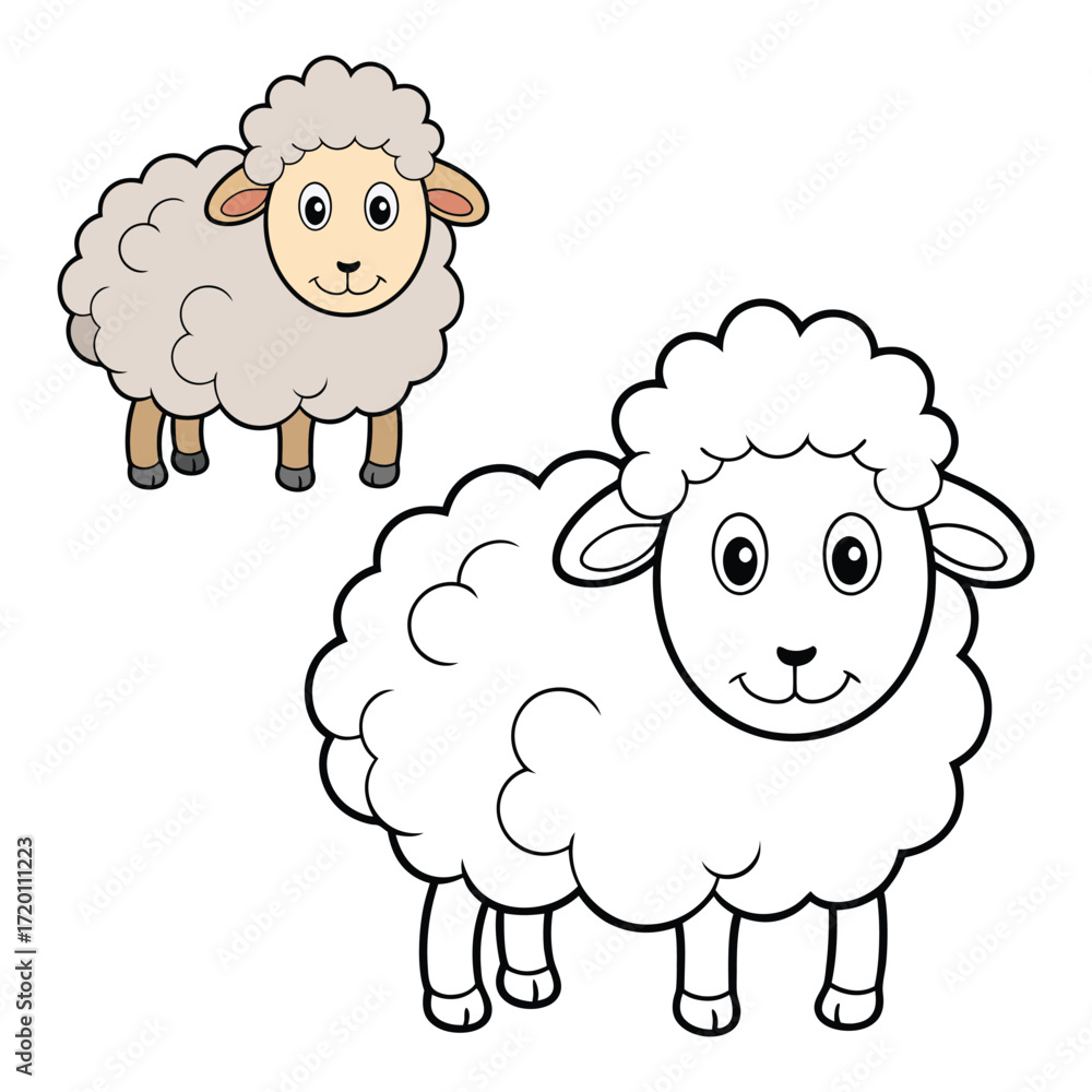 Sheep coloring page for kids. Vector cartoon character. Educational ...