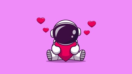 Wall Mural - Cute Astronaut Holding Love Heart Cartoon 4K Animation Video Motion Graphics Isolated Background