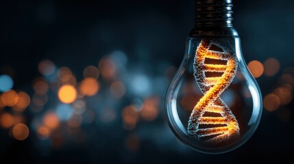 dna inside glowing lightbulb science