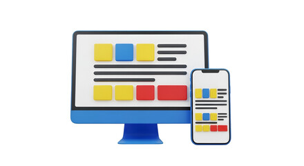 3D Render of Responsive Web Design on Desktop and Mobile