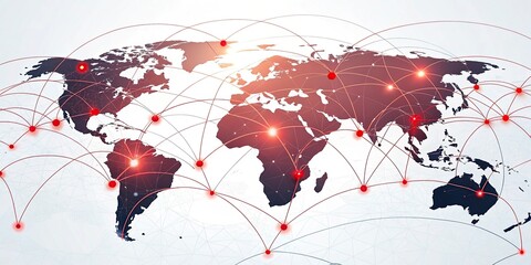 Wall Mural - Global network connections over the globe 3D rendering elements of this image furnished World map with red network connections. Global communication concept.