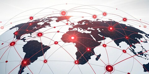 Wall Mural - Global network connections over the globe 3D rendering elements of this image furnished World map with red network connections. Global communication concept.