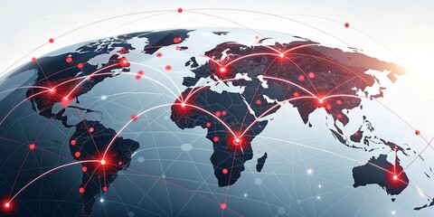 Wall Mural - Global network connections over the globe 3D rendering elements of this image furnished World map with red network connections. Global communication concept.