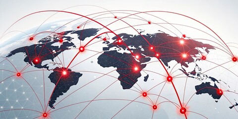 Wall Mural - Global network connections over the globe 3D rendering elements of this image furnished World map with red network connections. Global communication concept.