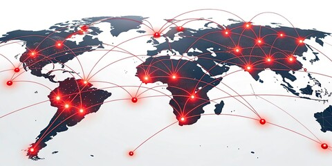 Wall Mural - Global network connections over the globe 3D rendering elements of this image furnished World map with red network connections. Global communication concept.