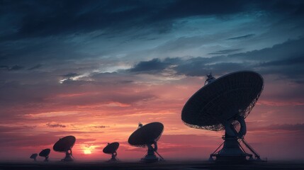sunset sky radio telescopes array