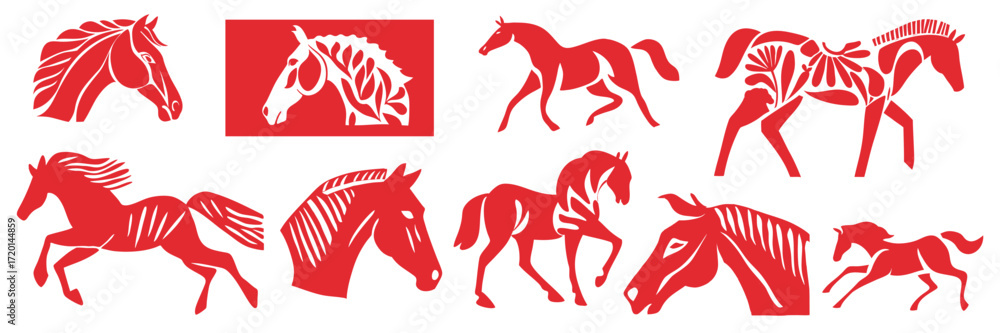 Year of the horse chinese new year papercut style symbols with ...
