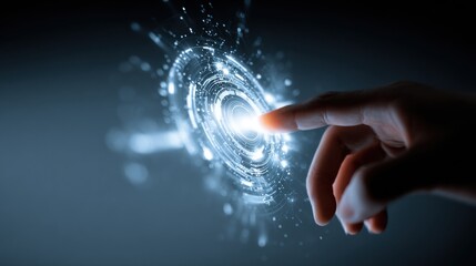 finger touching digital interface glow