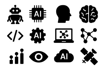 Wall Mural - Ai technology icons: robotics, neural networks, and machine learning symbols
