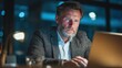 © Johannes - focused busy mature business man lawyer ceo trader using computer typing working in modern office room doing online data market analysis thinking planning tech strategy looking at laptop no logos no