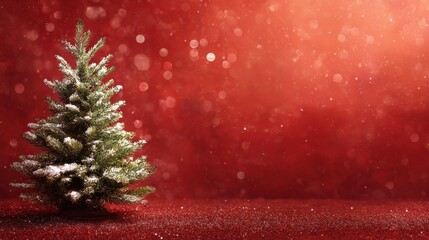 Wall Mural - christmas background with xmas tree and sparkle bokeh lights on red canvas background merry christmas card winter holiday theme happy new year space for text