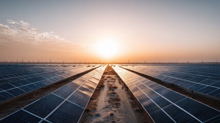 solar panels sunset desert landscape