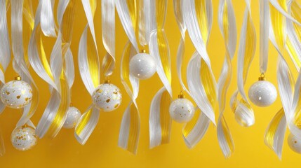 Wall Mural - holiday ornament backdrop with white glass ribbons and festive yellow hues