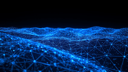 Vibrant blue digital network structure with glowing nodes and connecting lines connection technology