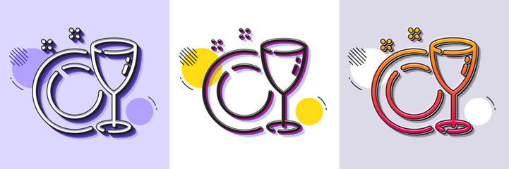 Wall Mural - Dish plate line icon. Halftone dotted pattern. Gradient icon with grain shadow. Tableware wineglass sign. Food kitchenware symbol. Line dish plate icon. Various designs. Vector