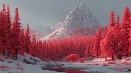 Wall Mural - red winter wonderland scene