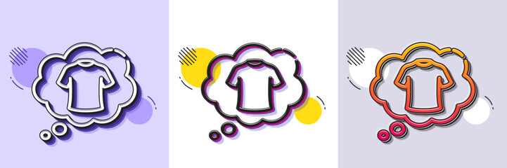 Wall Mural - T-shirt line icon. Halftone dotted pattern. Gradient icon with grain shadow. Laundry shirt sign. Clothing speech bubble symbol. Line t-shirt icon. Various designs. Vector