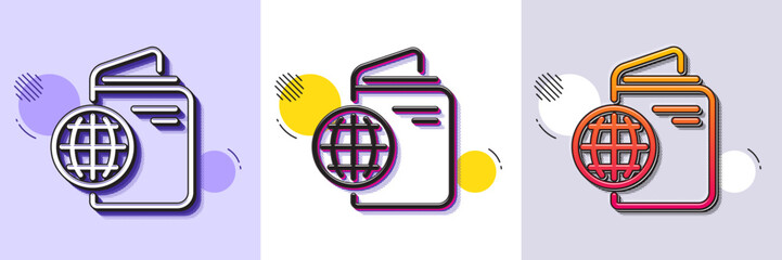 Wall Mural - Travel passport line icon. Halftone dotted pattern. Gradient icon with grain shadow. Trip id document cover sign. Abroad holidays symbol. Line travel passport icon. Various designs. Vector