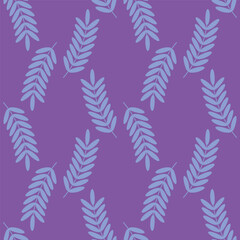 Naklejka na meble Seamless botanical pattern with light blue fern leaves arranged diagonally on a vibrant purple background, ideal for modern fabric, wallpaper, and stylish home decor