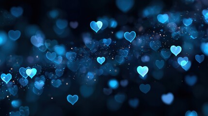 abstract blue glowing lights background with bokeh and heartshaped decoration