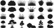 © Santo's World - Bush and shrub silhouettes, small tree vector collection, decorative foliage artwork, abstract plant design, isolated greenery illustration, botanical nature graphic
