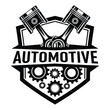 © Rafiqulislam - Vector art of automotive emblem with pistons and gears isolated on white background