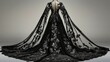 © Heorhi - Elegant black gown with intricate floral embroidery showcased against a neutral background