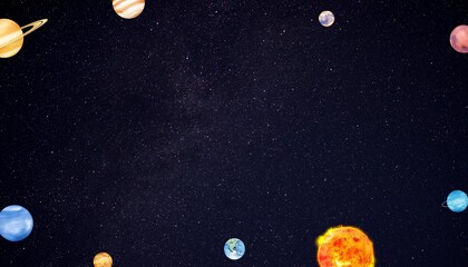Canvas Print - Galaxy planets frame background, cute space illustration