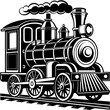 © Sadek - Vintage Steam Locomotive Silhouette Vector on White Background, Classic Train Black Silhouette, Retro Steam Engine Vector, Antique Locomotive Clipart