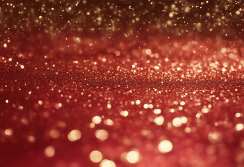 Wall Mural - Christmas Background Golden Glitter On Shiny Red