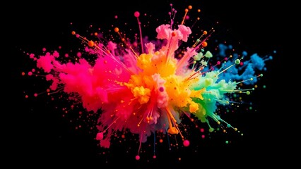 Wall Mural - Abstract colorful neon ink explosion on black background