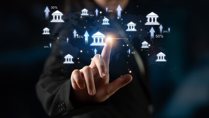 Wall Mural - Online banking and digital banking innovation combining finance and technology, optimizing online banking systems, mobile banking services, and fintech for seamless experience. Spline
