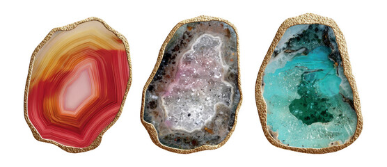 Vibrant Colorful Natural Geodes on Transparent Background for Design Use