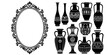 © Ninja in Pajamas - Black and white stencil set of vintage oval frame and vases