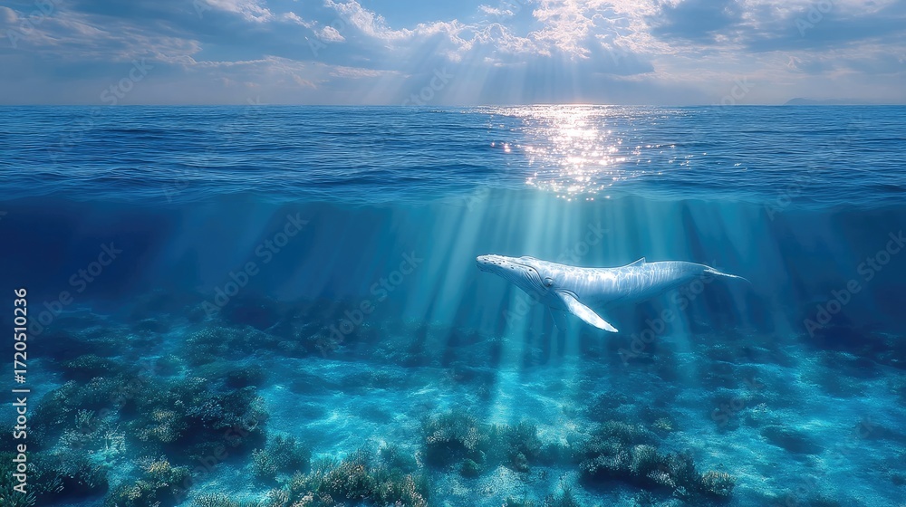 Blue Whale Gracefully Swimming Underwater in the Azure Ocean Depths ...