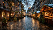 Christmas market under the snow in France, in Strasbourg, Alsace