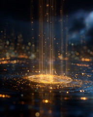 Wall Mural - Abstract Portal of Digital Light: An ethereal, photorealistic rendering depicts a portal of swirling energy and golden light, embodying the essence of the digital realm. 