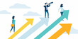 © Ranajit - Diverse business professionals advancing upwards on colorful arrows towards future success and opportunities