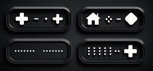 Minimalist Black Oval Button with White Control Icons, UI Interface Element, Web and App Navigation Design, Modern User Experience Component