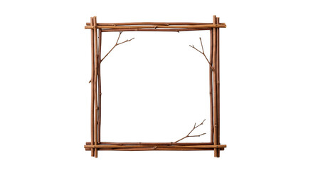 Rustic wooden frame isolated on transparent background for photo or artwork display
