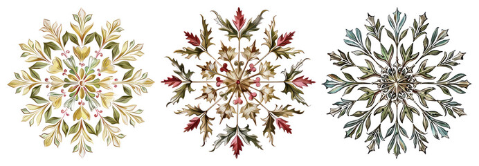 Wall Mural - PNG Intricate floral decorative patterns, element set on transparent background