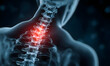 © john - human spine body part person people blue element copy space background medical vertebra health science backache backbone posture hospital red dot skeleton pain health care treatment doctor nurse xray