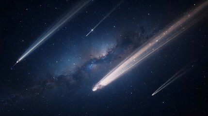 Wall Mural - Comets with Glowing Tails in Starry Space