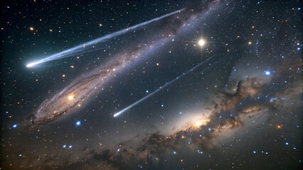 Wall Mural - Comets with Glowing Tails in Starry Space