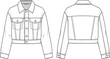 © Nobin's World - Cad drawing flat vector illustration of women’s cropped denim jacket with front button closure, flap chest pockets, long sleeves, casual design
