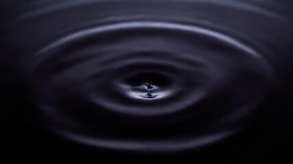 Wall Mural - Abstract slow motion liquid ripple expanding outwards from an unseen impact, creating perfect concentric circles on a dark, reflective surface background, texture, water