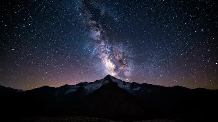 Wall Mural - ﻿Majestic Milky Way galaxy arcs over a rugged mountain range at night, a stunning cosmic timelapse astrophotography, night, backdrop