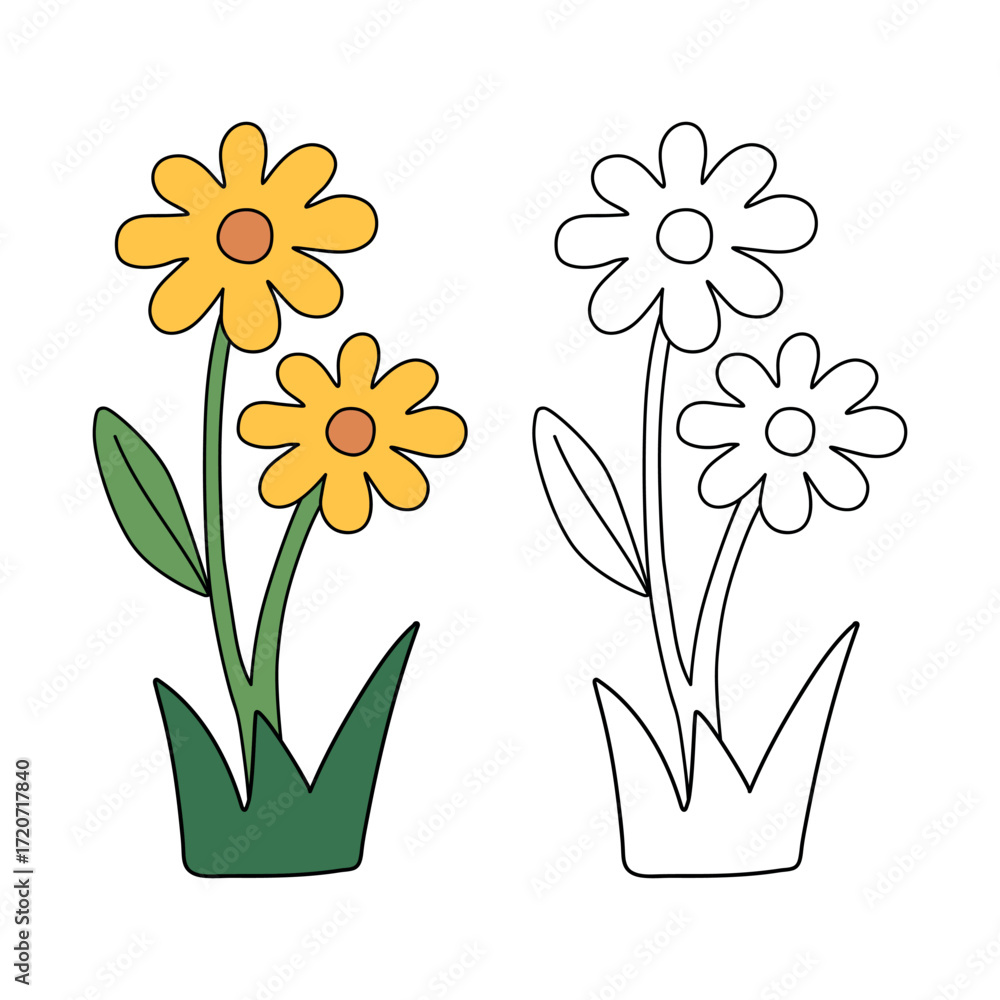 Doodle Flower coloring pages for kids. Trace and color flower. Flower ...