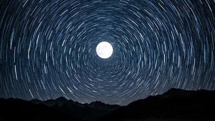 Wall Mural - Mesmerizing Star Trails Timelapse Circling Around a Bright Night Moon rotation, earth, time